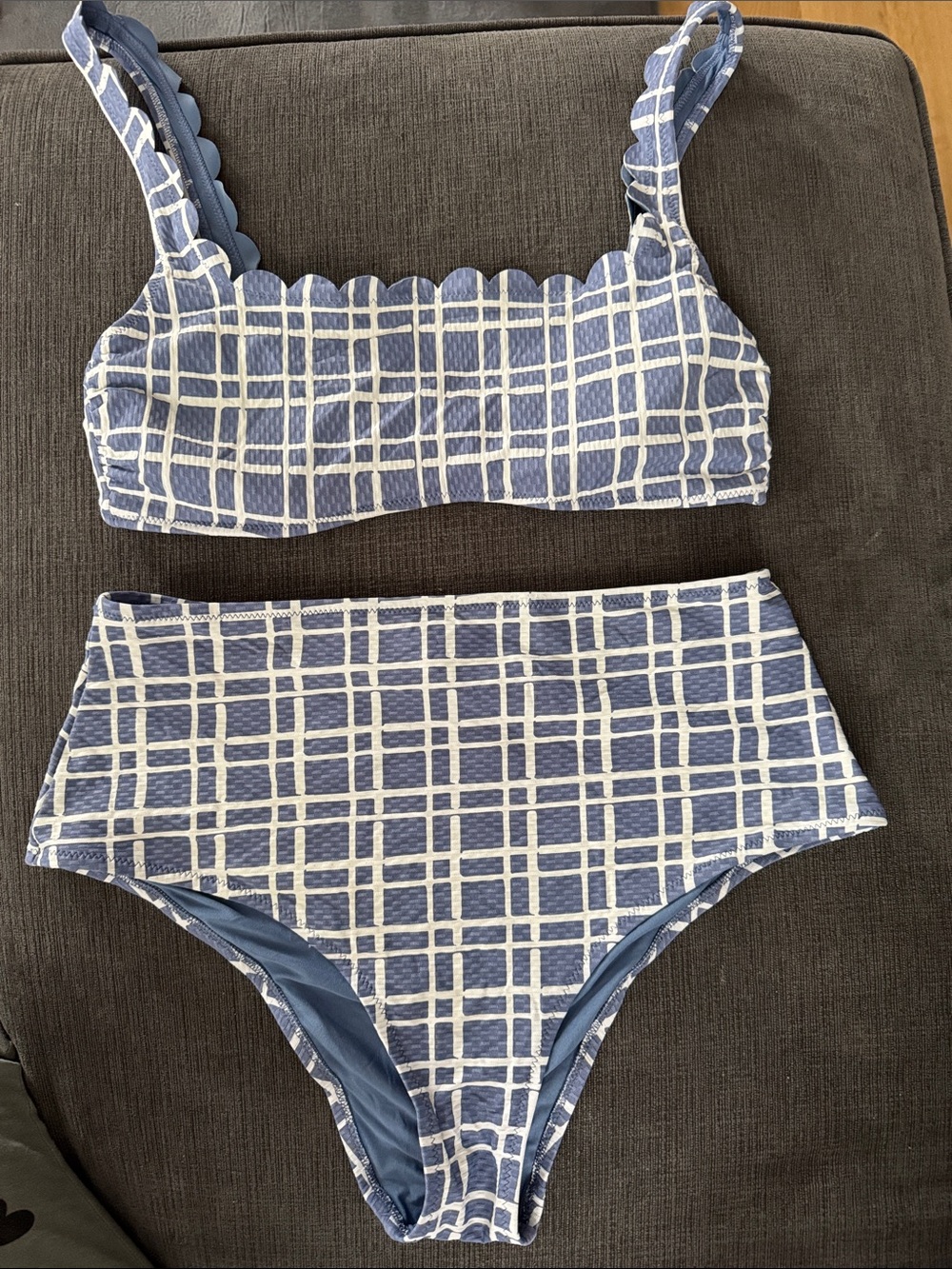 Kids Blue Plaid High-Waist Bikini Set